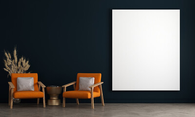 The Mock up furniture canvas frame and design in modern minimal  interior background, living room, Scandinavian style, 3D render, 3D illustration 