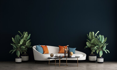 The Mock up furniture design in modern interior background, living room, Scandinavian style, 3D render, 3D illustration 