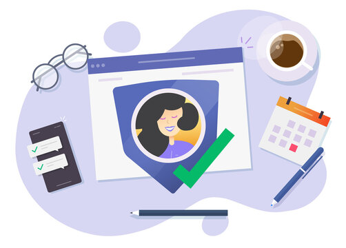 Internet secure data check technology vector concept, flat cartoon illustration of network success protection, web digital electronic security safe access idea, personal identity verified