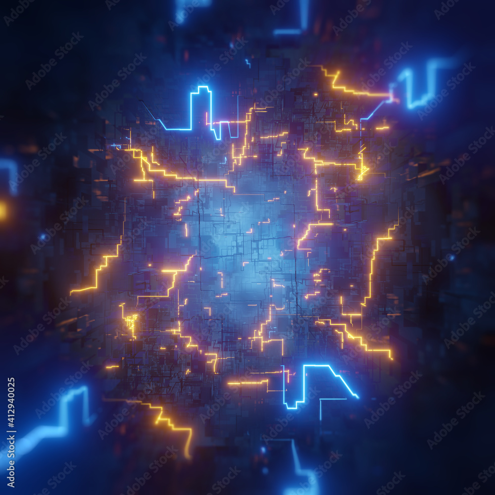 Poster abstract high tech digital computer background. visual effect lighting. 3d render