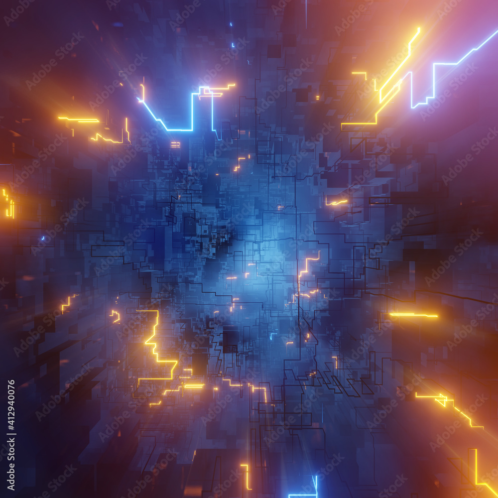 Poster neon high tech digital circuit and data on abstract background. abstract futuristic background with 