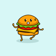Cute burger mascot logo design