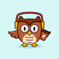 Cute owl with coffee mascot logo design