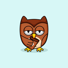 Cute owl with coffee mascot logo design