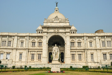 Kolkata, India - February 2021: The Victoria Memorial is a large marble building in Kolkata, dedicated to the memory of Queen Victoria on February 6, 2021 in Kolkata, West Bengal, India.
