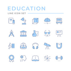 Set color line icons of education