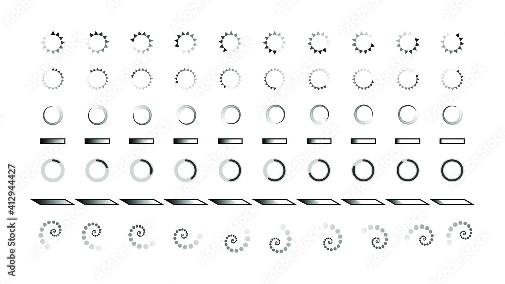 Poster set collection black line load status icons vector design style