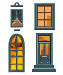 Interior windows of various forms illustration flat design