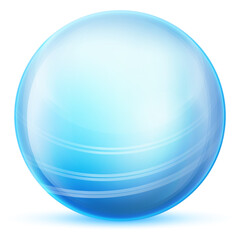 Glass blue ball or precious pearl. Glossy realistic ball, 3D abstract vector illustration highlighted on a white background. Big metal bubble with shadow.