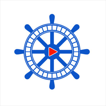 illustration of ship's wheel  combined video icon.