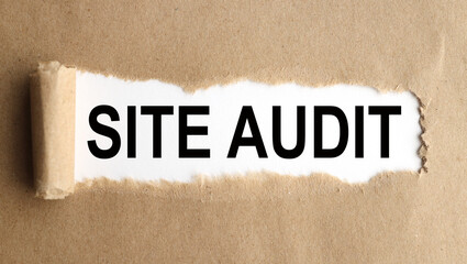 Site audit, text on white paper over torn paper background.