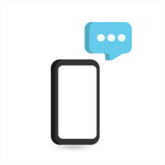 3d illustration, a smartphone with blank screen and chat icon in white background