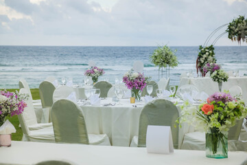 Romantic wedding ceremony on the beach. Wedding setting on the beach.