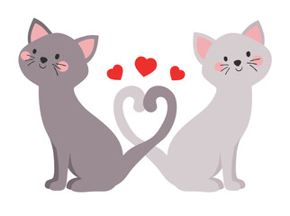 cat couple making a tale heart