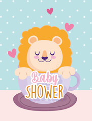 Baby shower little lion on cup lovely invitation card