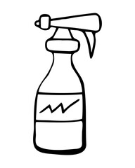Hand drawing doodle antiseptic linear vector. Isolated over white background.Hand disinfection, antiseptic spray in a bottle, cleansing, protection against germs. Sanitizer, medications.