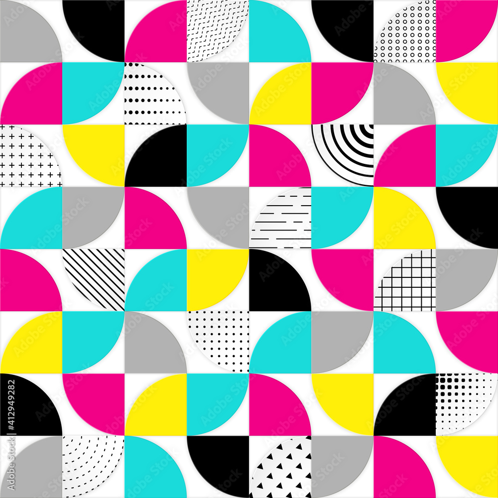 Poster 3d bauhaus geometric seamless pattern. fashion color wallpaper. abstract сolored background. repeate