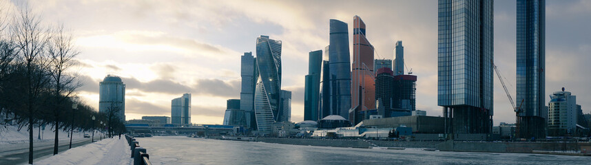 Moscow business center on the background of the sunset sky