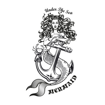 matthiasbarkat mermaid in a black and white tattoo style