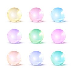 Nine realistic multicolor glass balls
