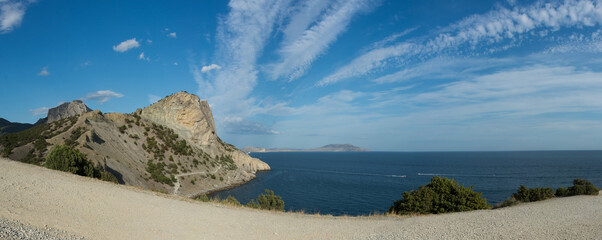 Summer Crimean landscape, juniper grove on a sunny day, Golitsyn Trail, Crimea.