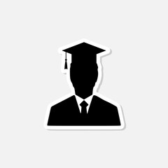 Male graduate student sticker icon isolated on white background