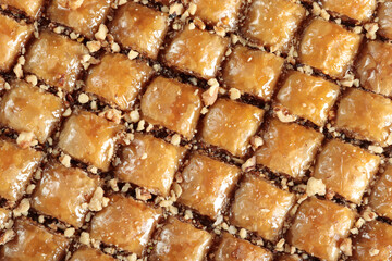 Traditional Turkish dessert Baklava. With walnuts and pistachios.