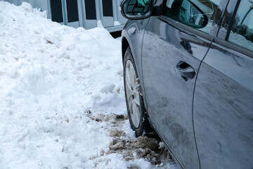 Car in slush in winter