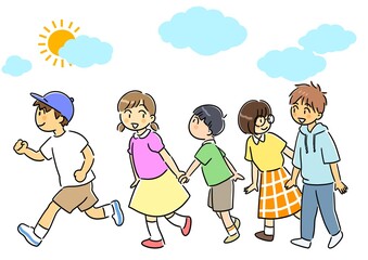 仲良く走る子どもたち