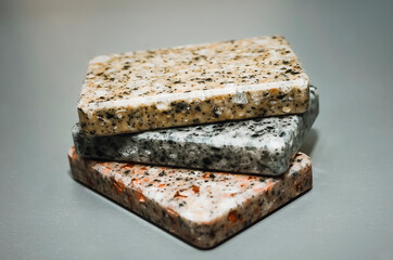 various pattern and color of artificial stone samples for countertops.