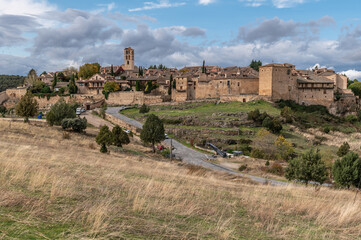 View of the medieval town of Pedraza and its castle in the province of Segovia (Spain)