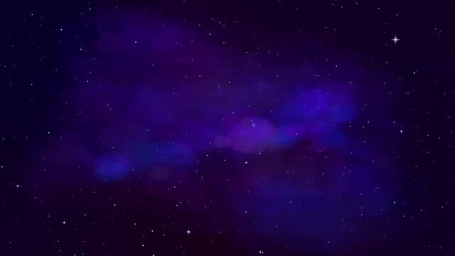 space galaxy stars motion footage, universe nebula colorful dust and clouds, glowing twinkle stars ,royal blue and purple sky