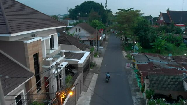 Aerial landscape view of small road in local neighbourhood during covid19 pandemic in Yogyakarta city, Indonesia