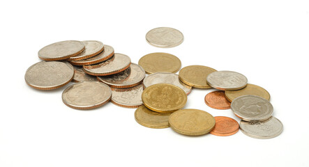 Thai baht money or Money thai coins staircase sorted on isolate.