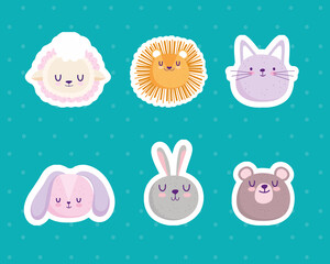 cute faces lion rabbit bear sheep cat cartoon stickers