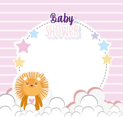 Baby shower, cute little lion cartoon stars frame banner
