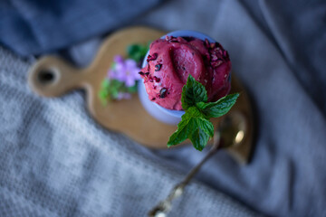 raspberry homemade ice cream selective focus top view