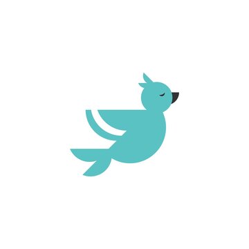 Blue bird. Flat cartoon icon isolated on white. Peace vector symbol.