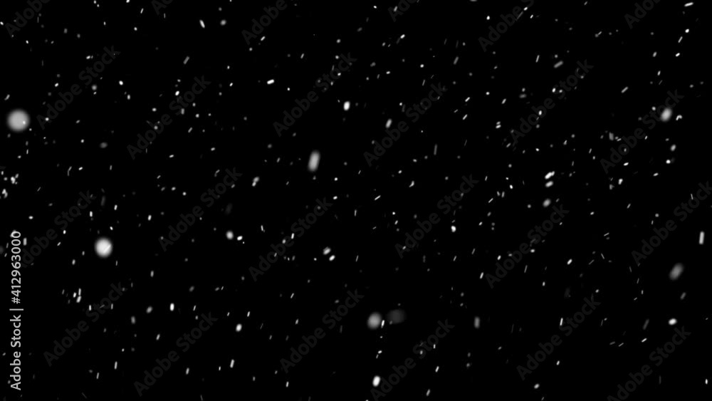 Poster light soft snow falling isolated on black 4k seamless loop. place it over your footage in screen or 