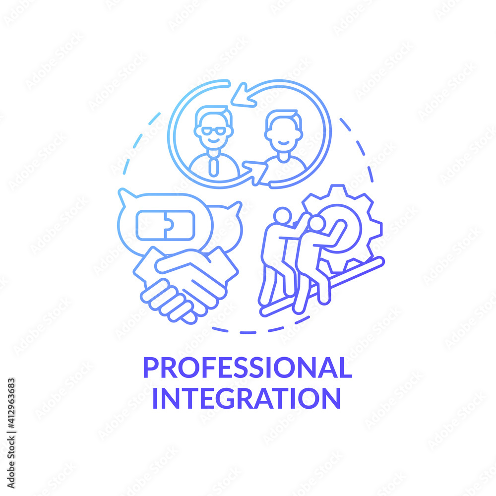 Aufkleber integrating organization and place of business concept icon. improve level of welfare idea thin line