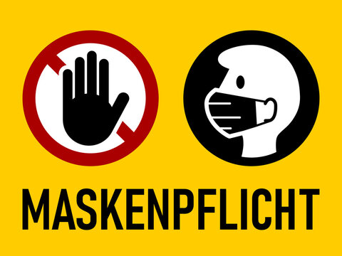 Maskenpflicht ("Face Mask Required" in German) Warning Sign. Vector Image.