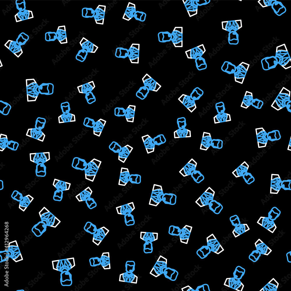 Poster line man with a headset icon isolated seamless pattern on black background. support operator in touc