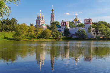 Fototapeta na wymiar Novodevichy Convent in summer. Russian Baroque. 16th Century. UNESCO World Heritage Site. Russia, Moscow