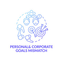 Personal and corporate conditions concept icon. New worker emotional burden factors idea thin line illustration. Mismatch of aims. Vector isolated outline RGB color drawing