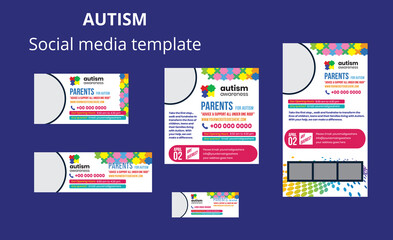World autism awareness day. autism awareness day social media promotional banner set design template with photo placeholder. colorful puzzles vector background. Health care ,banner or poster of World 