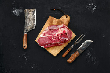 Overhead view of raw lamb shoulder without bone