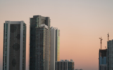 Fototapeta na wymiar skyscrapers miami florida usa sky clean space reflections sun 