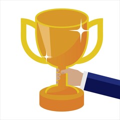 Hand holding golden award cup vector illustration