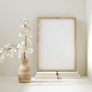 Mock up frame close up in home interior background, Boho style, 3d render © artjafara