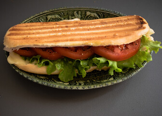 One fresh submarine sandwich in baguette